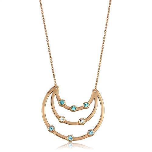TK2857 - IP Rose Gold(Ion Plating) Stainless Steel Necklace with Top Grade Crystal in Multi Color-0