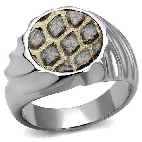 TK2859 - High polished (no plating) Stainless Steel Ring with Leather in Animal pattern-0