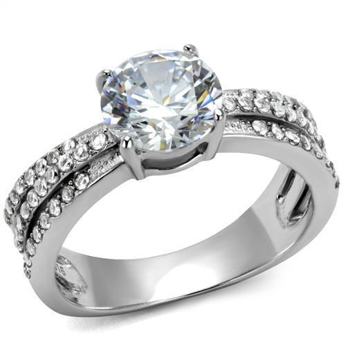 TK2862 - High polished (no plating) Stainless Steel Ring with AAA Grade CZ in Clear-0