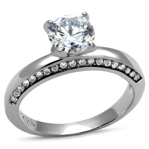 TK2864 - High polished (no plating) Stainless Steel Ring with AAA Grade CZ in Clear-0