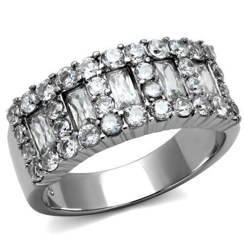TK2866 - High polished (no plating) Stainless Steel Ring with AAA Grade CZ in Clear-0