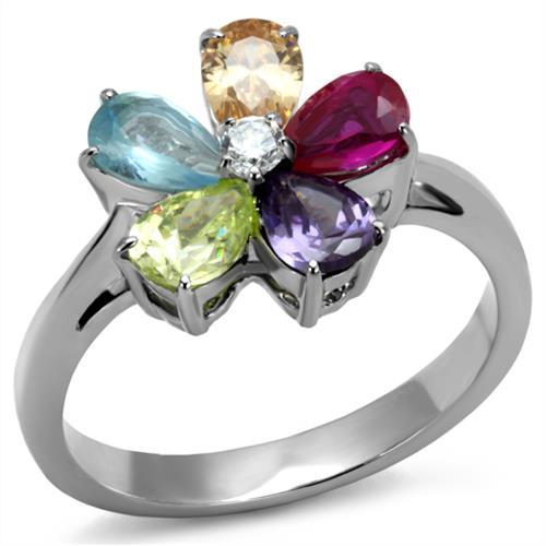 TK2867 - High polished (no plating) Stainless Steel Ring with AAA Grade CZ in Multi Color-0