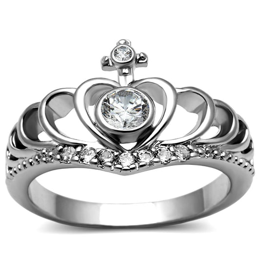 TK2870 - High polished (no plating) Stainless Steel Ring with AAA Grade CZ in Clear-0