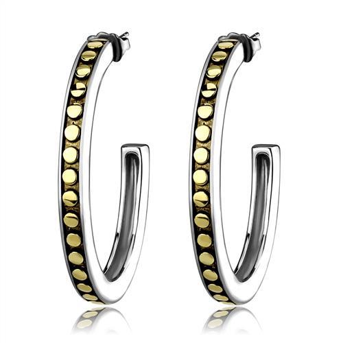 TK2891 - Two-Tone IP Gold (Ion Plating) Stainless Steel Earrings with Epoxy in Jet-0