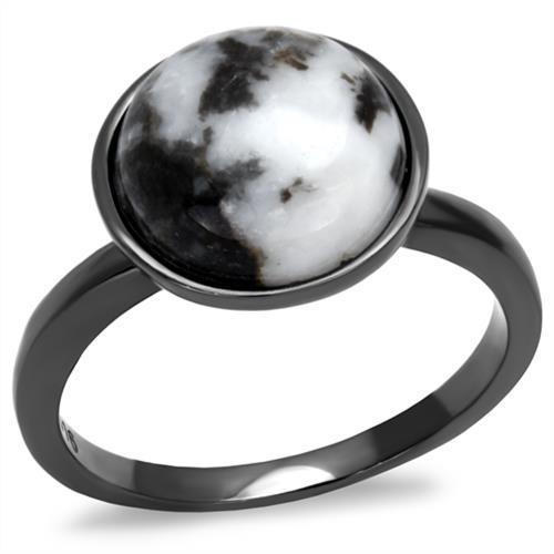 TK2902 - IP Light Black (IP Gun) Stainless Steel Ring with Semi-Precious Hematite in Multi Color-0