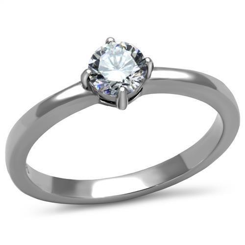 TK2903 - High polished (no plating) Stainless Steel Ring with AAA Grade CZ in Clear-0