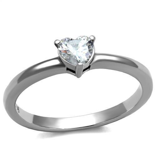 TK2904 - High polished (no plating) Stainless Steel Ring with AAA Grade CZ in Clear-0