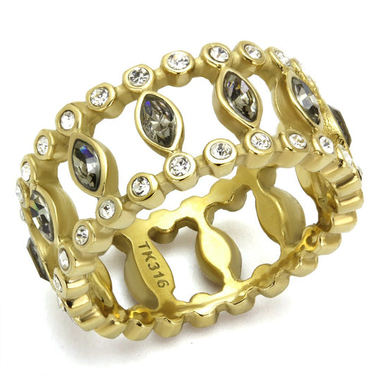 TK2907 - IP Gold(Ion Plating) Stainless Steel Ring with Top Grade Crystal in Black Diamond-0