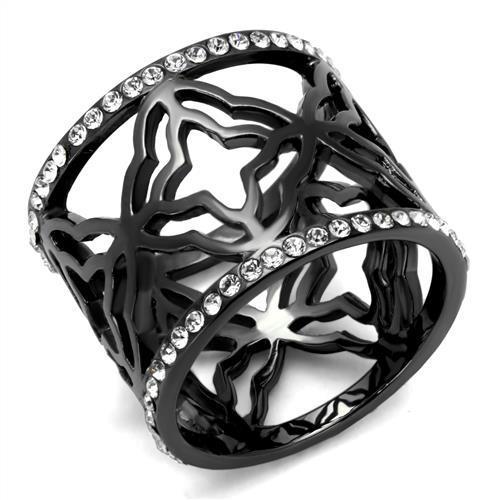 TK2909 - IP Light Black (IP Gun) Stainless Steel Ring with Top Grade Crystal in Clear-0