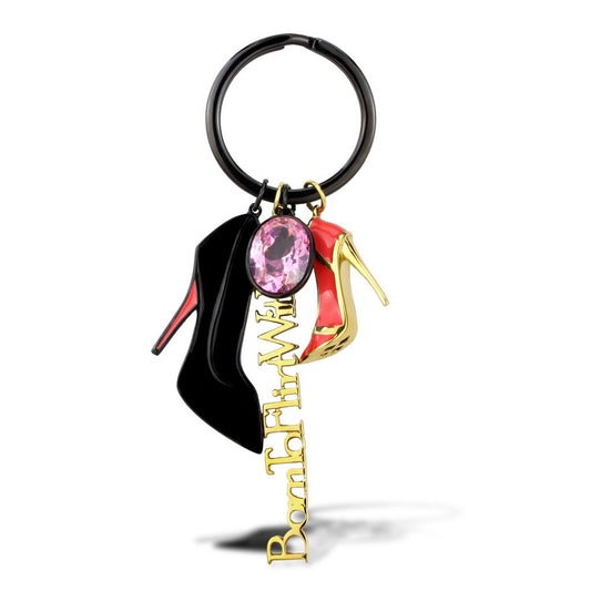 TK2913 - IP Gold+ IP Black (Ion Plating) Stainless Steel Key Ring with AAA Grade CZ in Rose-0