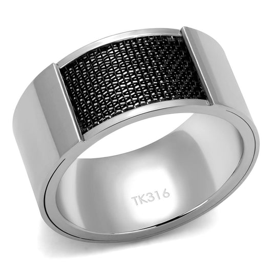 TK2923 - High polished (no plating) Stainless Steel Ring with Epoxy in Jet-0