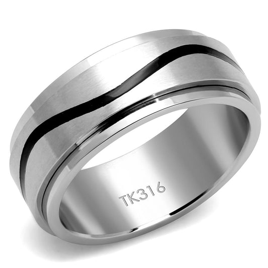 TK2929 - High polished (no plating) Stainless Steel Ring with Epoxy in Jet-0
