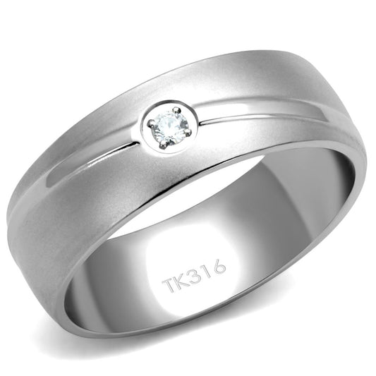 TK2931 - High polished (no plating) Stainless Steel Ring with AAA Grade CZ in Clear-0