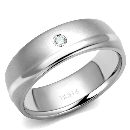 TK2932 - High polished (no plating) Stainless Steel Ring with AAA Grade CZ in Clear-0