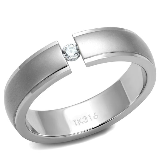 TK2935 - High polished (no plating) Stainless Steel Ring with AAA Grade CZ in Clear-0