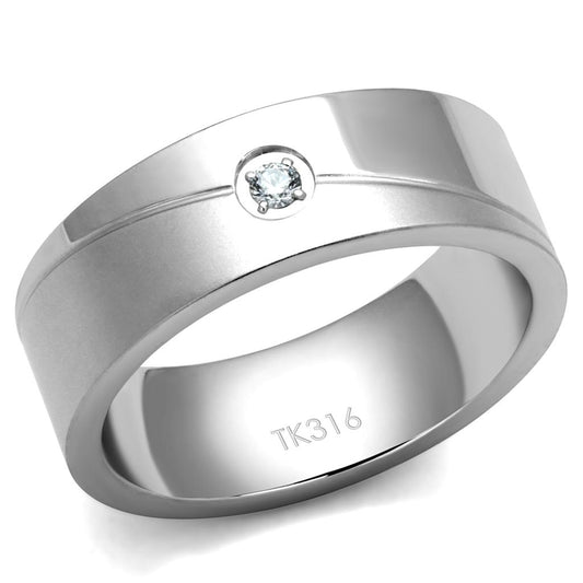 TK2937 - High polished (no plating) Stainless Steel Ring with AAA Grade CZ in Clear-0