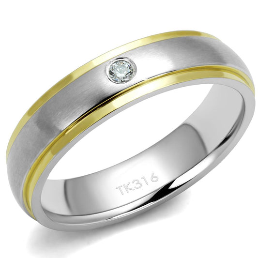 TK2938 - Two-Tone IP Gold (Ion Plating) Stainless Steel Ring with AAA Grade CZ in Clear-0