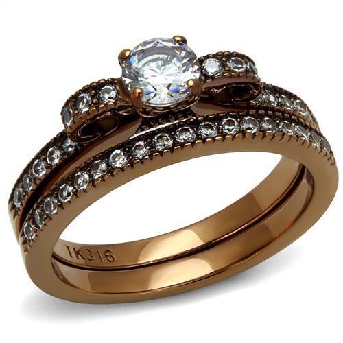TK2955 - IP Coffee light Stainless Steel Ring with AAA Grade CZ in Clear-0
