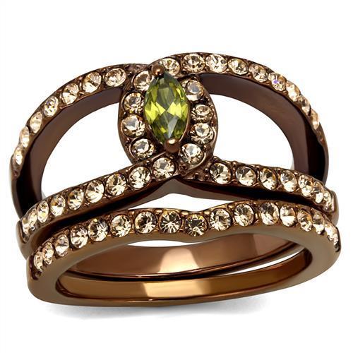 TK2956 - IP Coffee light Stainless Steel Ring with AAA Grade CZ in Olivine color-0