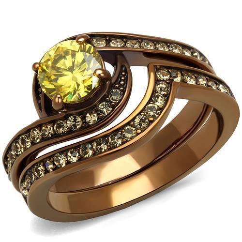 TK2959 - IP Coffee light Stainless Steel Ring with AAA Grade CZ in Topaz-0