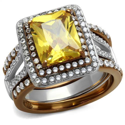 TK2962 - Two Tone IP Light Brown (IP Light coffee) Stainless Steel Ring with AAA Grade CZ in Topaz-0
