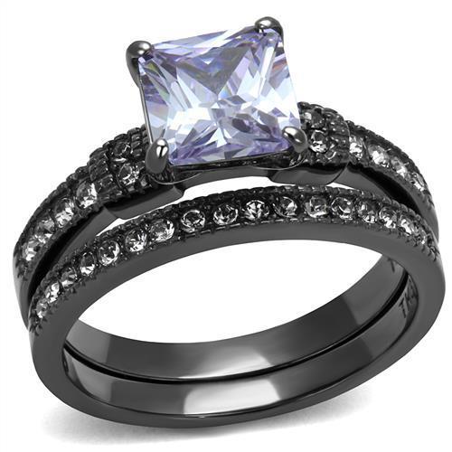 TK2970 - IP Light Black (IP Gun) Stainless Steel Ring with AAA Grade CZ in Light Amethyst-0