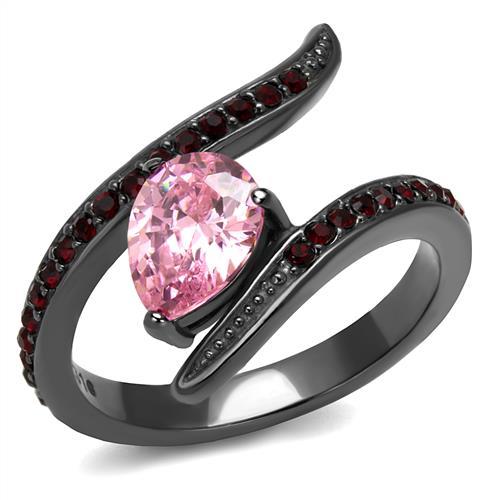 TK2972 - IP Light Black (IP Gun) Stainless Steel Ring with AAA Grade CZ in Rose-0