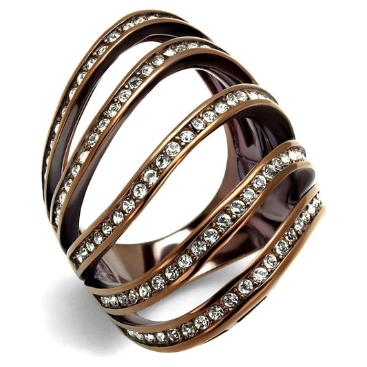 TK2985 - IP Coffee light Stainless Steel Ring with Top Grade Crystal in Clear-0