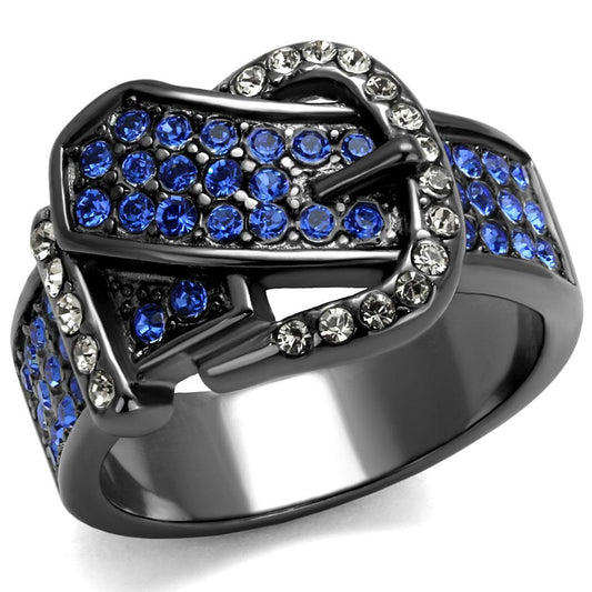 TK2995 - IP Light Black (IP Gun) Stainless Steel Ring with Top Grade Crystal in Multi Color-0