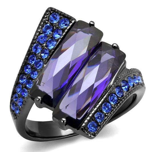 TK2996 - IP Light Black (IP Gun) Stainless Steel Ring with AAA Grade CZ in Tanzanite-0