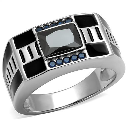 TK3002 - High polished (no plating) Stainless Steel Ring with AAA Grade CZ in Black Diamond-0
