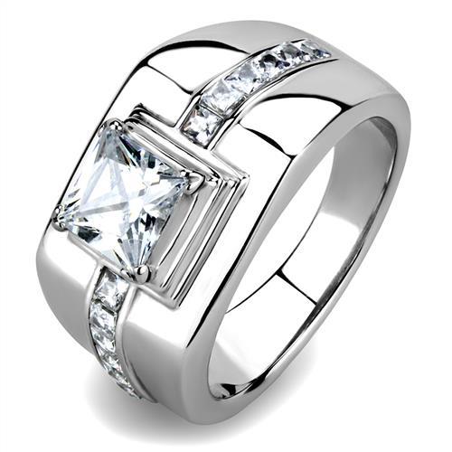 TK3011 - High polished (no plating) Stainless Steel Ring with AAA Grade CZ in Clear-0