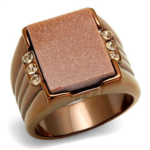 TK3015 - IP Coffee light Stainless Steel Ring with Semi-Precious Gold Sand Stone in Siam-0