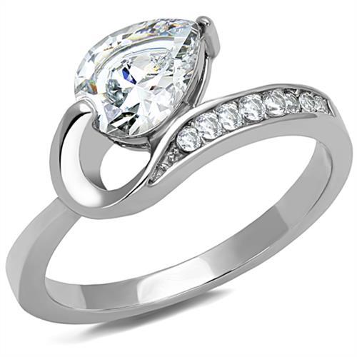 TK3022 - High polished (no plating) Stainless Steel Ring with AAA Grade CZ in Clear-0
