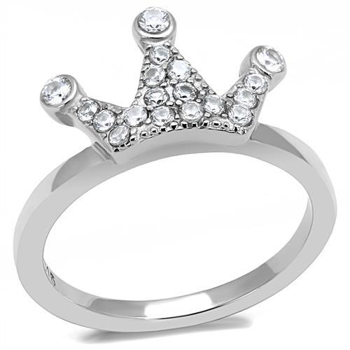 TK3024 - High polished (no plating) Stainless Steel Ring with AAA Grade CZ in Clear-0