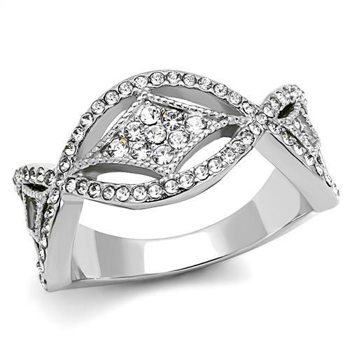 TK3027 - High polished (no plating) Stainless Steel Ring with Top Grade Crystal in Clear-0