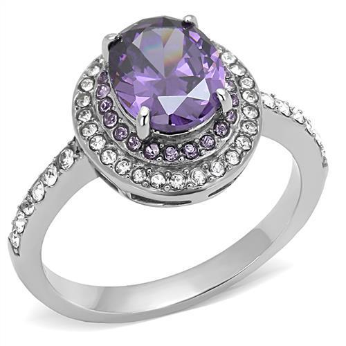 TK3032 - High polished (no plating) Stainless Steel Ring with AAA Grade CZ in Amethyst-0