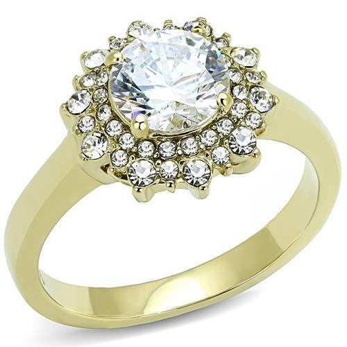 TK3035 - IP Gold(Ion Plating) Stainless Steel Ring with AAA Grade CZ in Clear-0