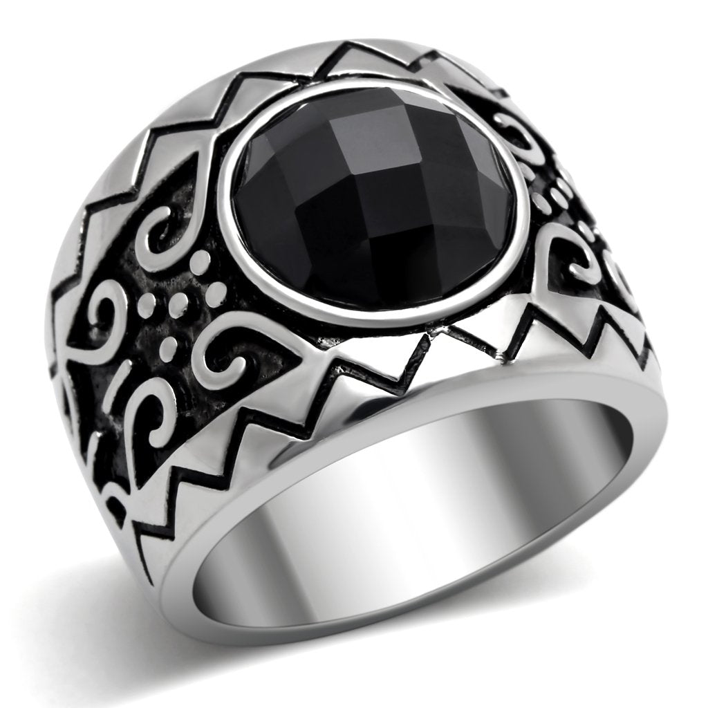 TK303 - High polished (no plating) Stainless Steel Ring with AAA Grade CZ in Jet-0