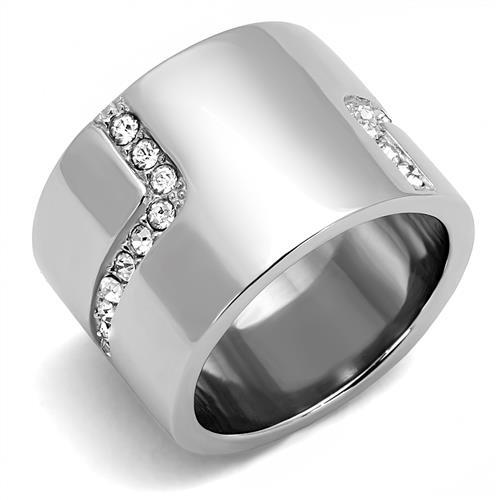 TK3040 - High polished (no plating) Stainless Steel Ring with Top Grade Crystal in Clear-0