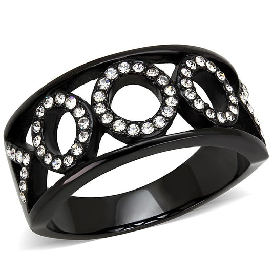 TK3046 - IP Black(Ion Plating) Stainless Steel Ring with Top Grade Crystal in Clear-0