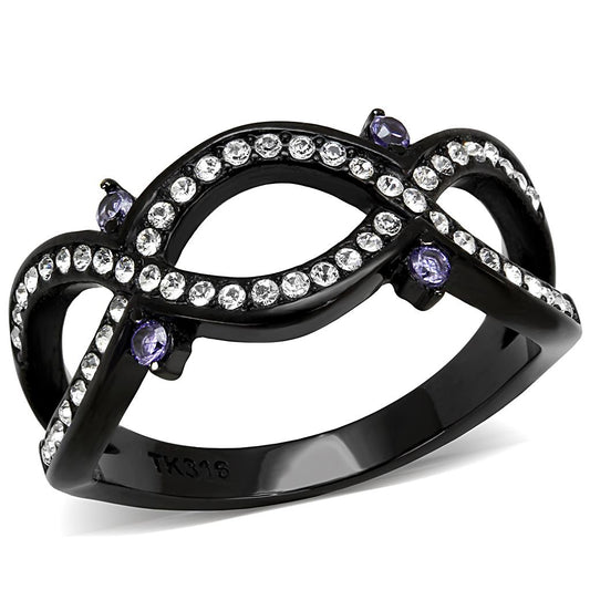 TK3047 - IP Black(Ion Plating) Stainless Steel Ring with AAA Grade CZ in Amethyst-0