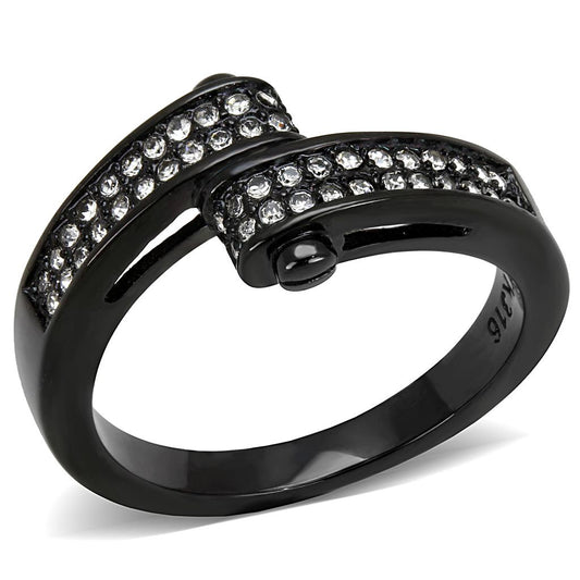 TK3049 - IP Black(Ion Plating) Stainless Steel Ring with Top Grade Crystal in Clear-0