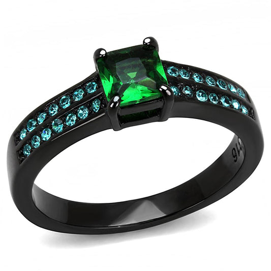 TK3064 - IP Black(Ion Plating) Stainless Steel Ring with Synthetic Synthetic Glass in Emerald-0