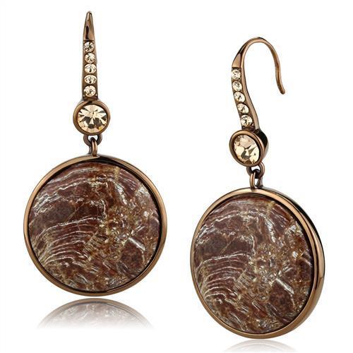 TK3069 - IP Coffee light Stainless Steel Earrings with Semi-Precious Oligoclase in Multi Color-0