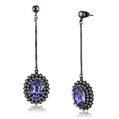 TK3073 - IP Black(Ion Plating) Stainless Steel Earrings with Top Grade Crystal in Tanzanite-0