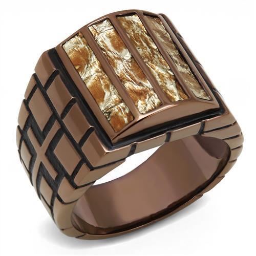 TK3077 - IP Coffee light Stainless Steel Ring with Leather in Multi Color-0
