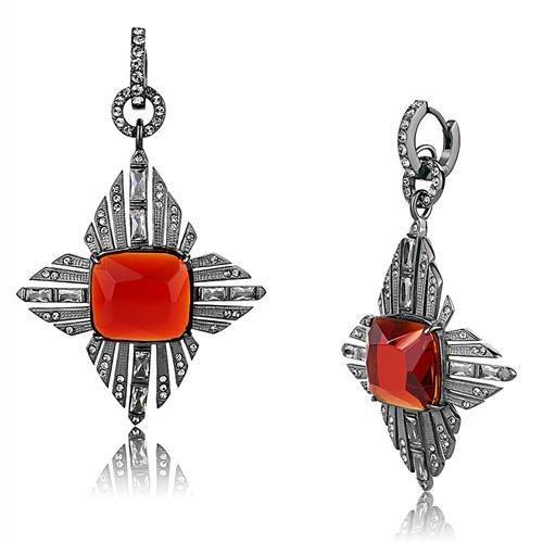 TK3080 - IP Light Black (IP Gun) Stainless Steel Earrings with Synthetic Synthetic Glass in Orange-0