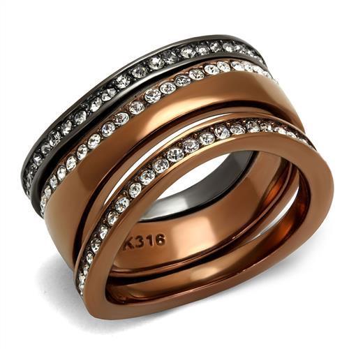 TK3082 - IP Light Black & IP Light coffee Stainless Steel Ring with Top Grade Crystal in Black Diamond-0