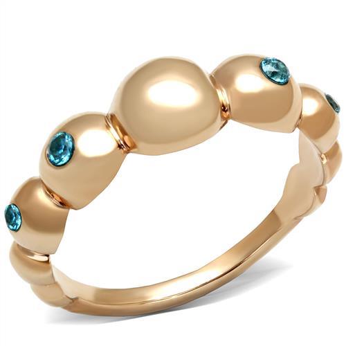 TK3088 - IP Rose Gold(Ion Plating) Stainless Steel Ring with AAA Grade CZ in Sea Blue-0